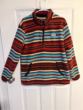 Hooey Men’s Striped Zip Sherpa Pullover - Red, Turquoise, Cream, Black